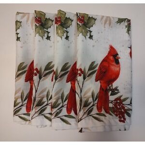 Cynthia Rowley Cloth Napkins Set Of 4 Christmas Cardinal Holly Berry  17x18" B19